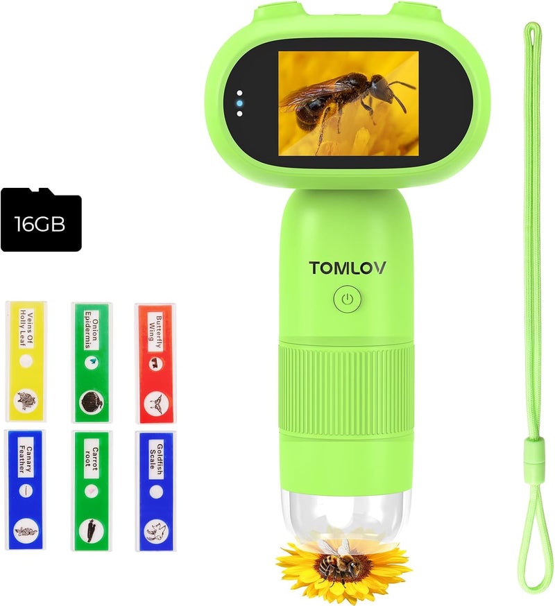 TOMLOV P30 Microscope for Kids, Portable 1000X Slides Digital Microscope with 2" Screen, HD 16MP Camera & 1080P Video, Pocket Coin Magnifying Glass with Light, Mini Handheld Magnifier for Trichome - Image 1